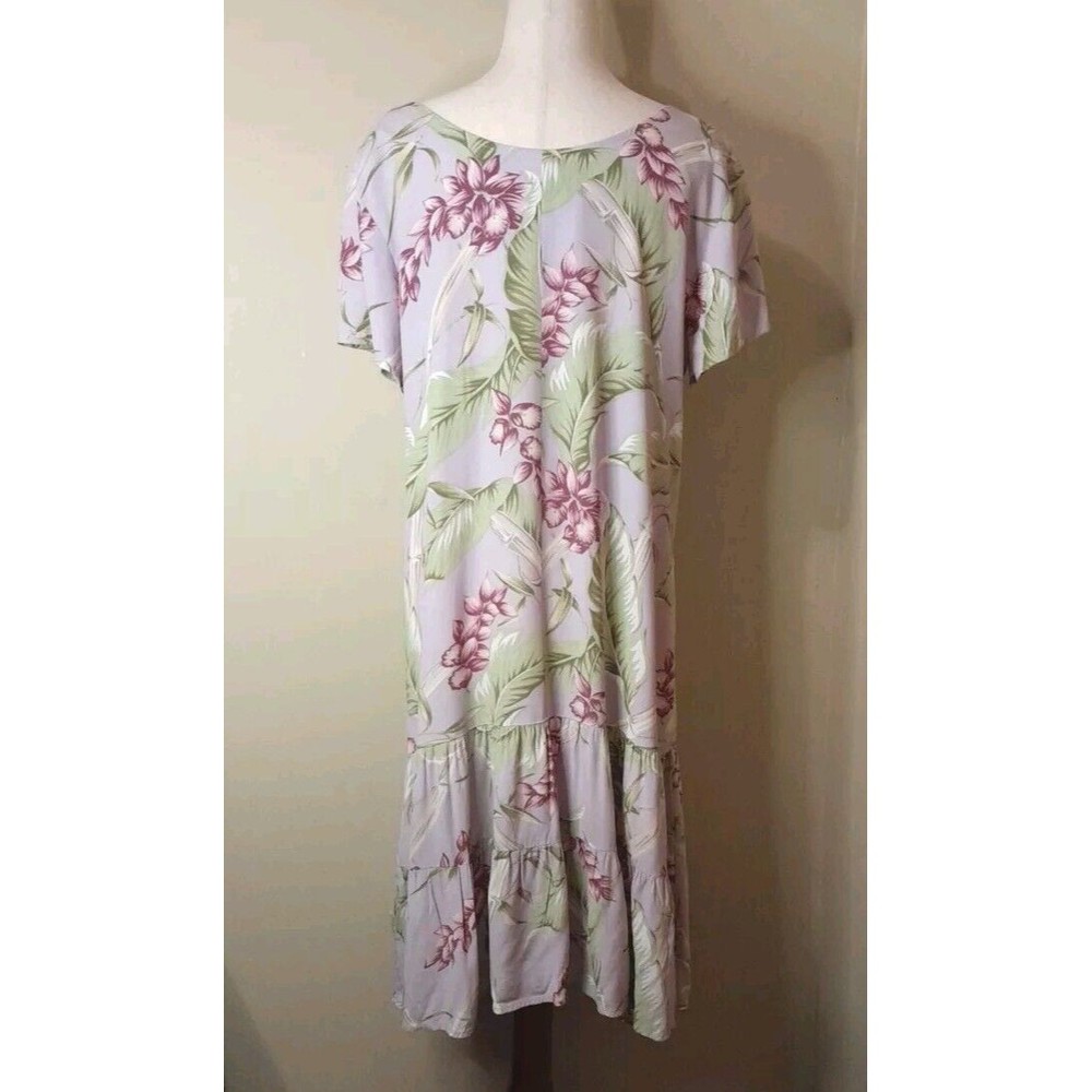 VTG Kaua'iana Hawaii Dress Sz M Tropical Floral Hibiscus Print Lavender Green - Picture 4 of 9